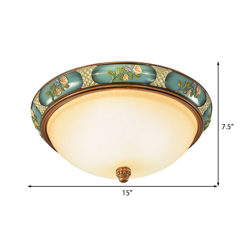 Traditional Frosted Glass Ceiling Light in Bronze - 3 Lights Flushmount, Wide (15"/19") for Corridor