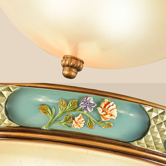 Traditional Frosted Glass Ceiling Light In Bronze - 3 Lights Flushmount Wide (15/19) For Corridor