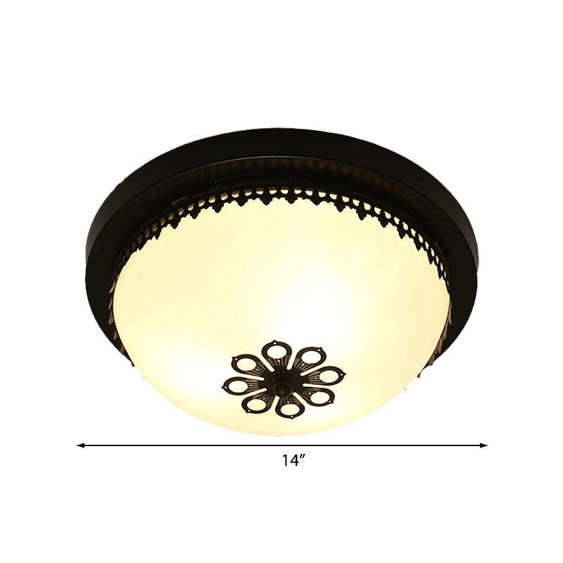 Classic Black Flush Ceiling Light Fixture, 4 Lights, Frosted Glass Bowl, 14"/18" Wide - Ideal for Corridors