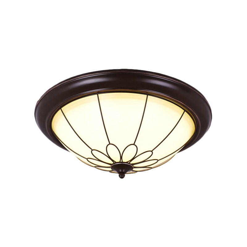 LED Corridor Ceiling Flush Light Fixture - Classic Brown Bowl Frosted Glass Shade in Warm/White Light (12.5"/15"/19.5" Wide)