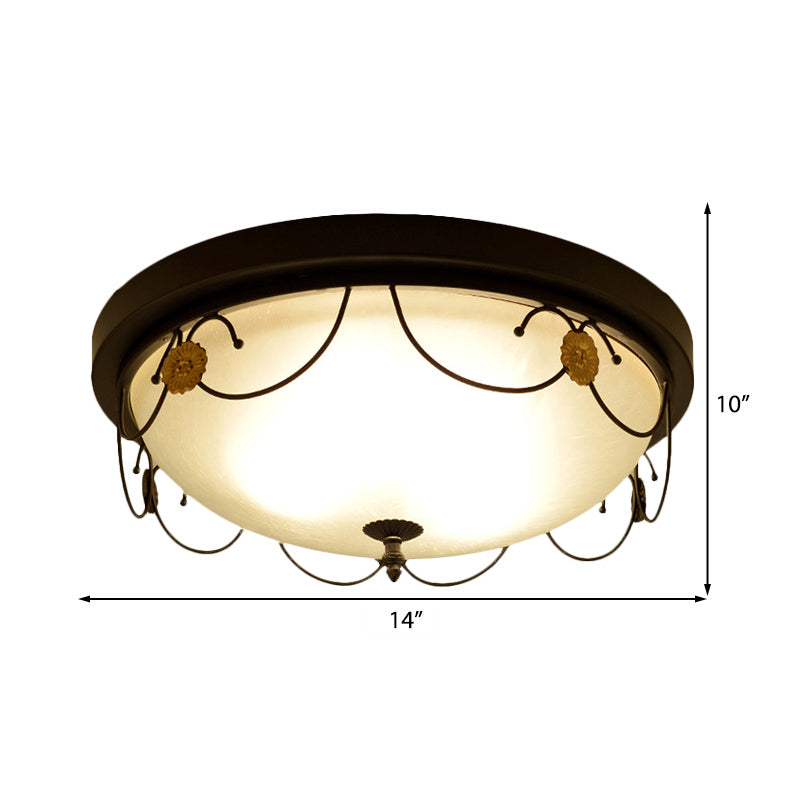Traditional Frosted Glass Domed Bedroom Flushmount Light with 4 Lights, Black Ceiling Lighting - 14"/18" Wide