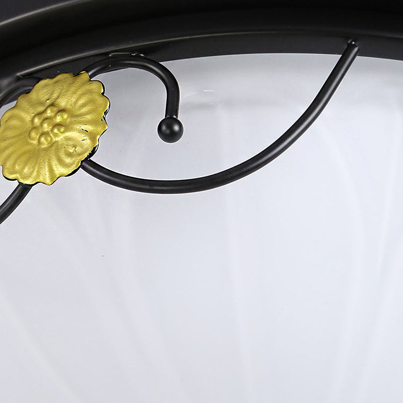 Traditional Frosted Glass Domed Bedroom Flushmount Light with 4 Lights, Black Ceiling Lighting - 14"/18" Wide