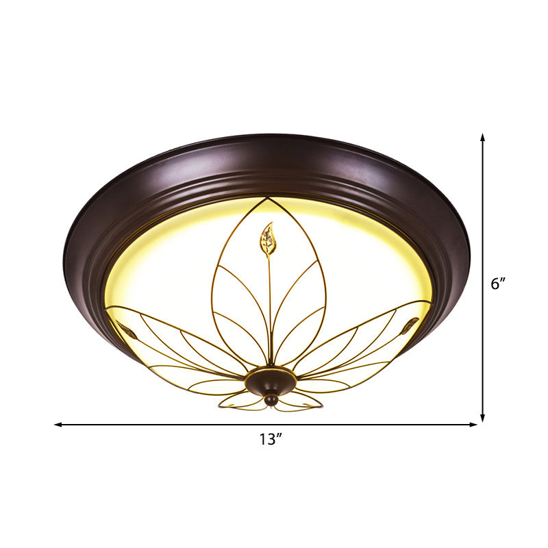 Luminaire encastré à LED en verre dépoli - Conception de bol blanc traditionnel pour éclairage de plafond de couloir en lumière chaude/blanche, 13" ou 19,5" de large