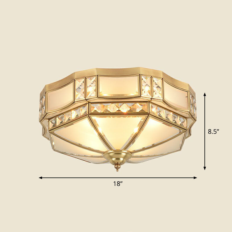 Octagonal Flush Mount Ceiling Light with Crystal Accent - Classic Brass Finish