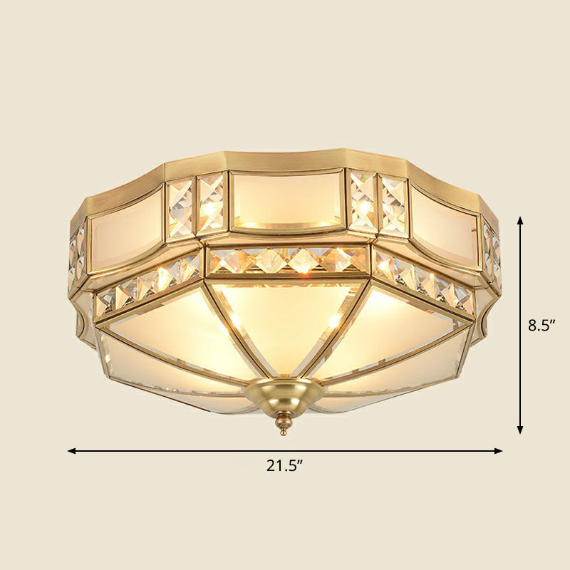 Octagonal Flush Mount Ceiling Light with Crystal Accent - Classic Brass Finish