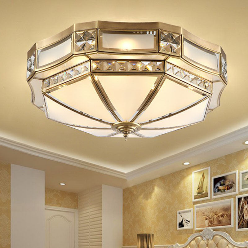 Octagonal Flush Mount Ceiling Light with Crystal Accent - Classic Brass Finish
