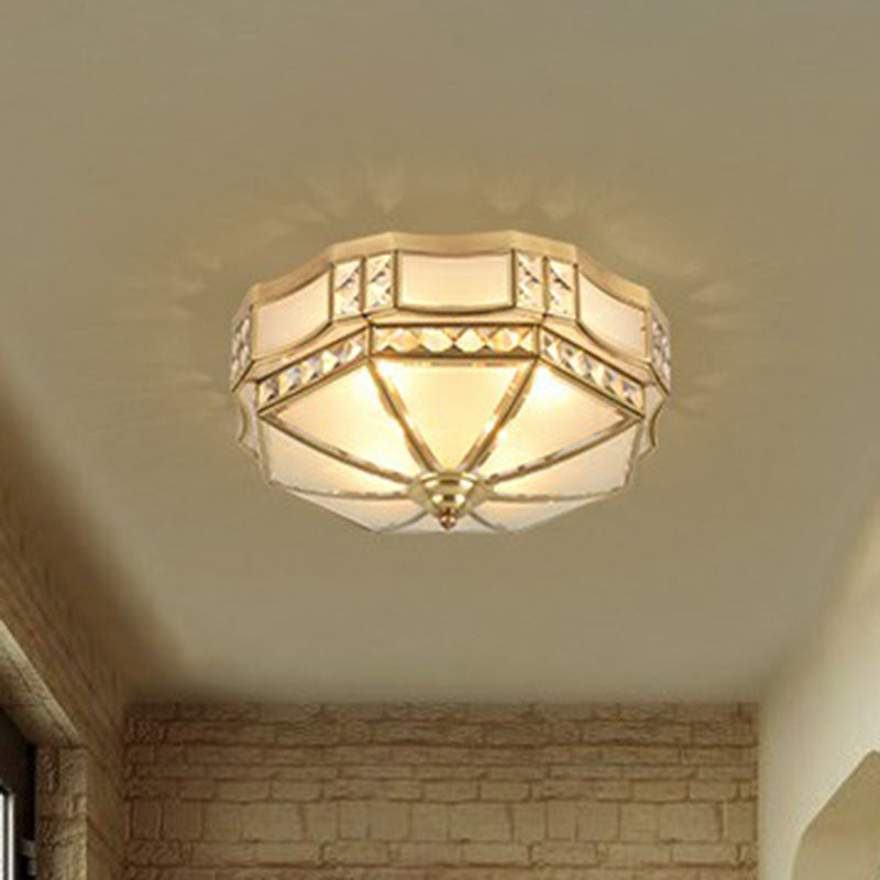 Octagonal Flush Mount Ceiling Light with Crystal Accent - Classic Brass Finish