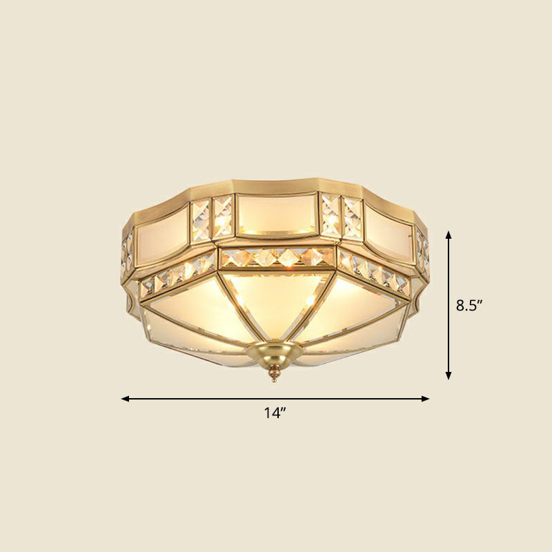 Octagonal Flush Mount Ceiling Light with Crystal Accent - Classic Brass Finish