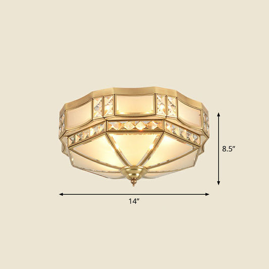 Octagonal Flush Mount Ceiling Light with Crystal Accent - Classic Brass Finish