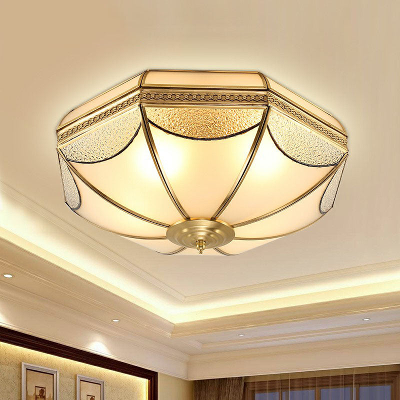 Sleek Dome Shaped Flush Mount Light with Simplicity Brass Finish, Water and Frost Glass Flushmount