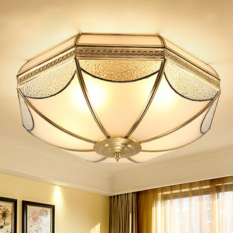 Sleek Dome Shaped Flush Mount Light with Simplicity Brass Finish, Water and Frost Glass Flushmount