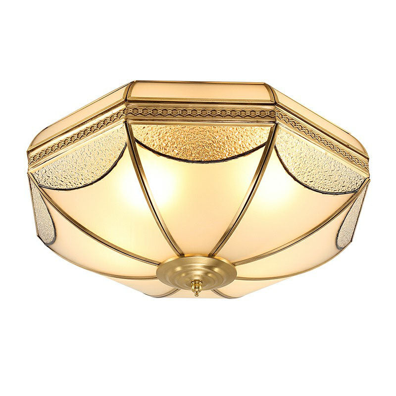 Sleek Dome Shaped Flush Mount Light with Simplicity Brass Finish, Water and Frost Glass Flushmount