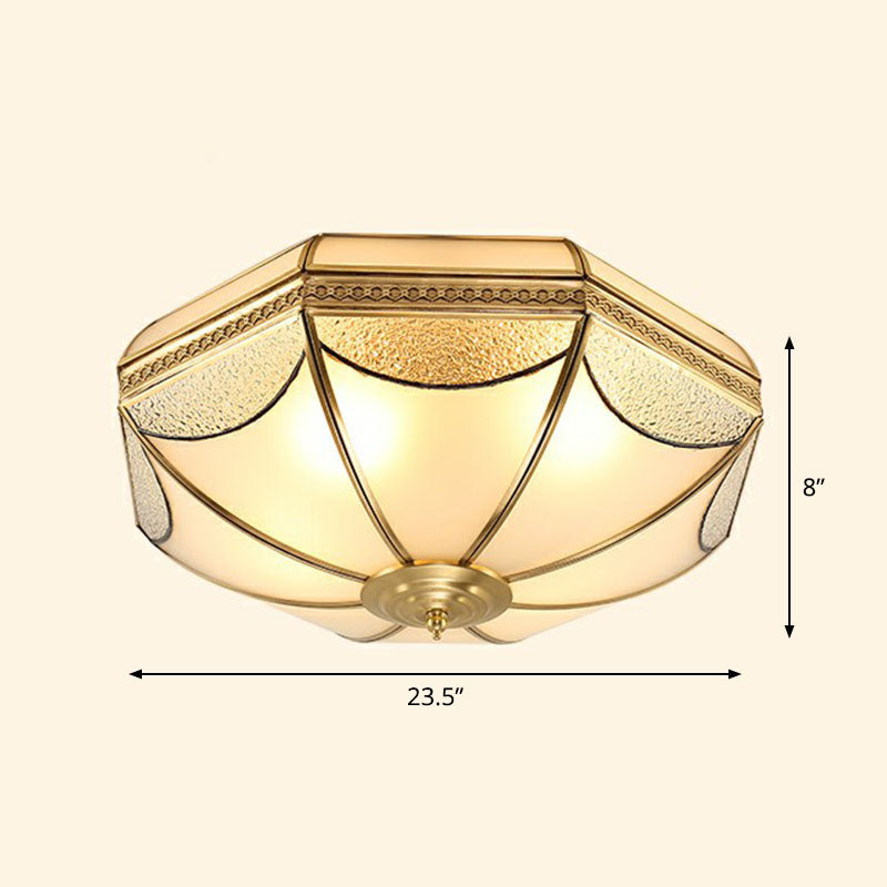Sleek Dome Shaped Flush Mount Light with Simplicity Brass Finish, Water and Frost Glass Flushmount