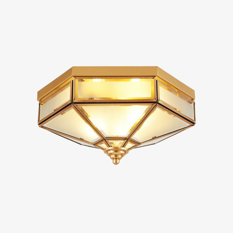 Frosted Glass Brass Hexagonal Ceiling Flush Light - Traditional Flush Mount Lighting