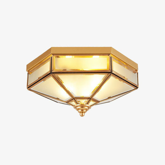 Frosted Glass Brass Hexagonal Ceiling Flush Light - Traditional Flush Mount Lighting