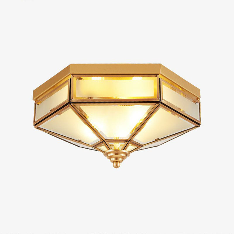 Frosted Glass Brass Hexagonal Ceiling Flush Light - Traditional Flush Mount Lighting