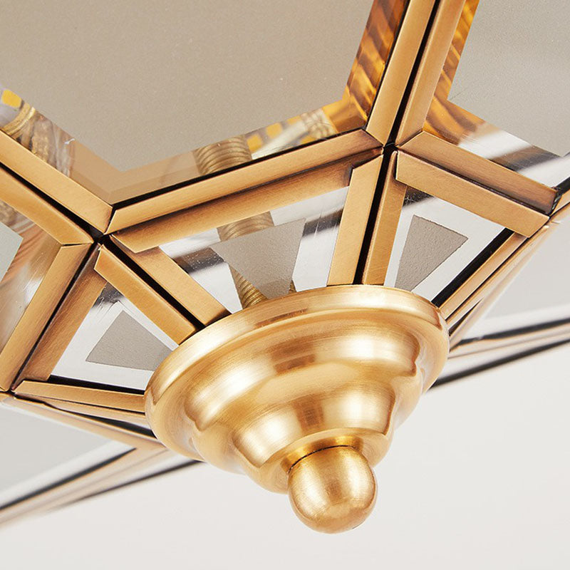 Frosted Glass Brass Hexagonal Ceiling Flush Light - Traditional Flush Mount Lighting