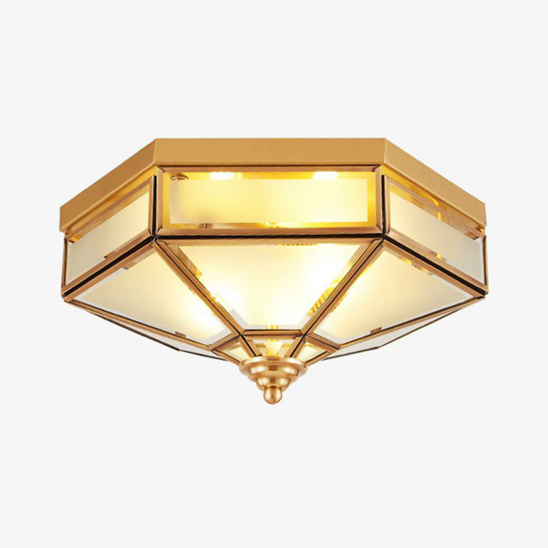 Frosted Glass Brass Hexagonal Ceiling Flush Light - Traditional Flush Mount Lighting