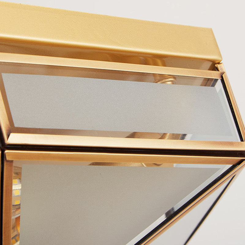 Frosted Glass Brass Hexagonal Ceiling Flush Light - Traditional Flush Mount Lighting
