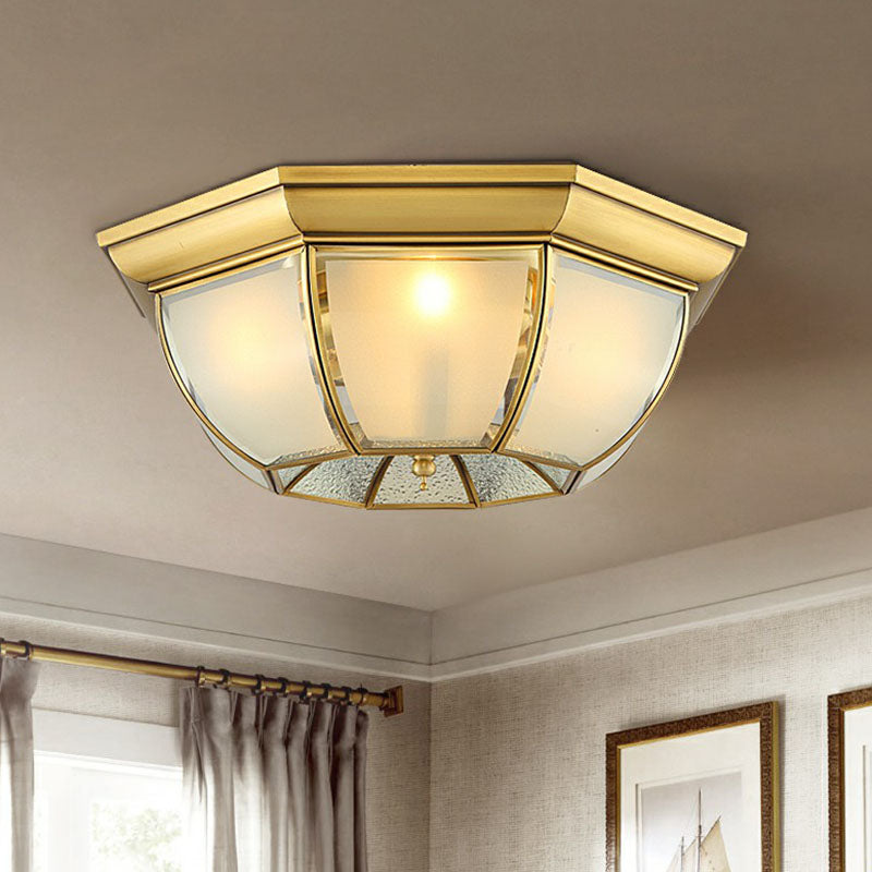Brass Flushmount Light with Minimalist Bowl Shape & Frosted Glass Pane – Sleek Ceiling Fixture