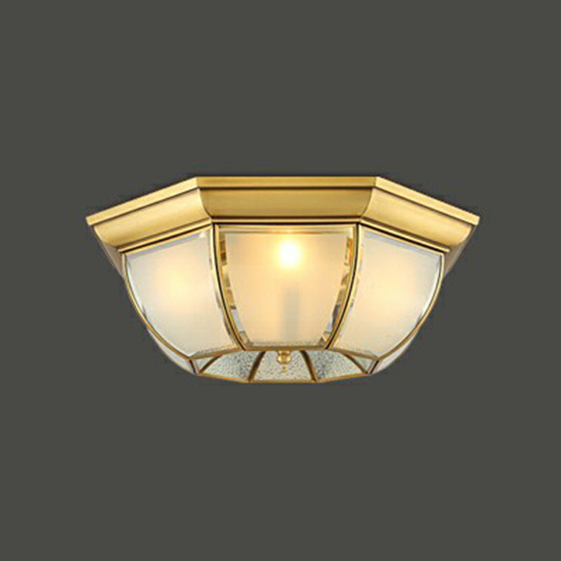 Brass Flushmount Light with Minimalist Bowl Shape & Frosted Glass Pane – Sleek Ceiling Fixture