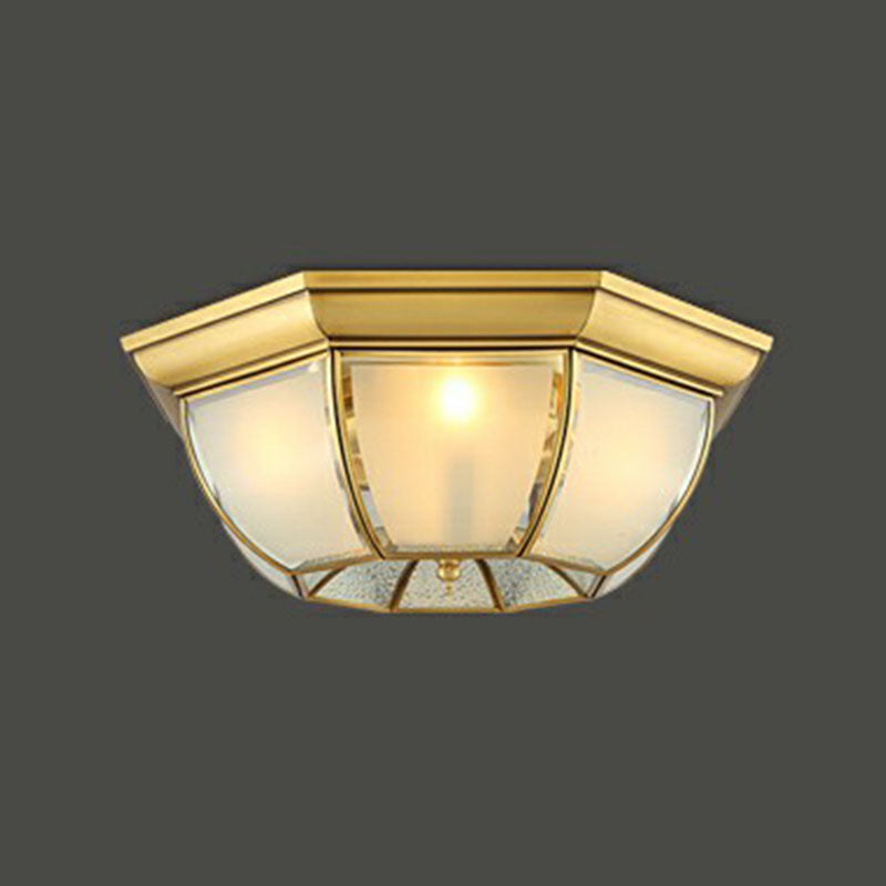 Brass Flushmount Light with Minimalist Bowl Shape & Frosted Glass Pane – Sleek Ceiling Fixture