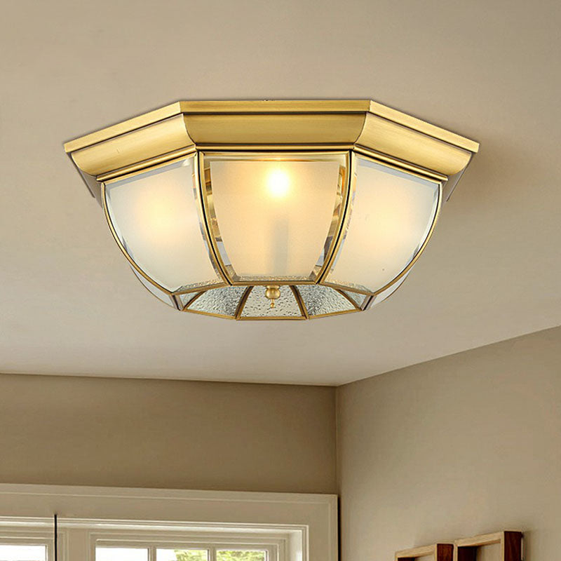 Brass Flushmount Light with Minimalist Bowl Shape & Frosted Glass Pane – Sleek Ceiling Fixture