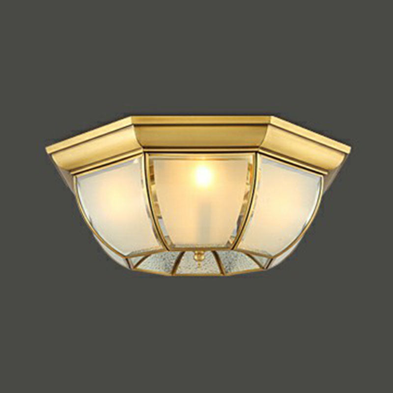 Brass Flushmount Light with Minimalist Bowl Shape & Frosted Glass Pane – Sleek Ceiling Fixture