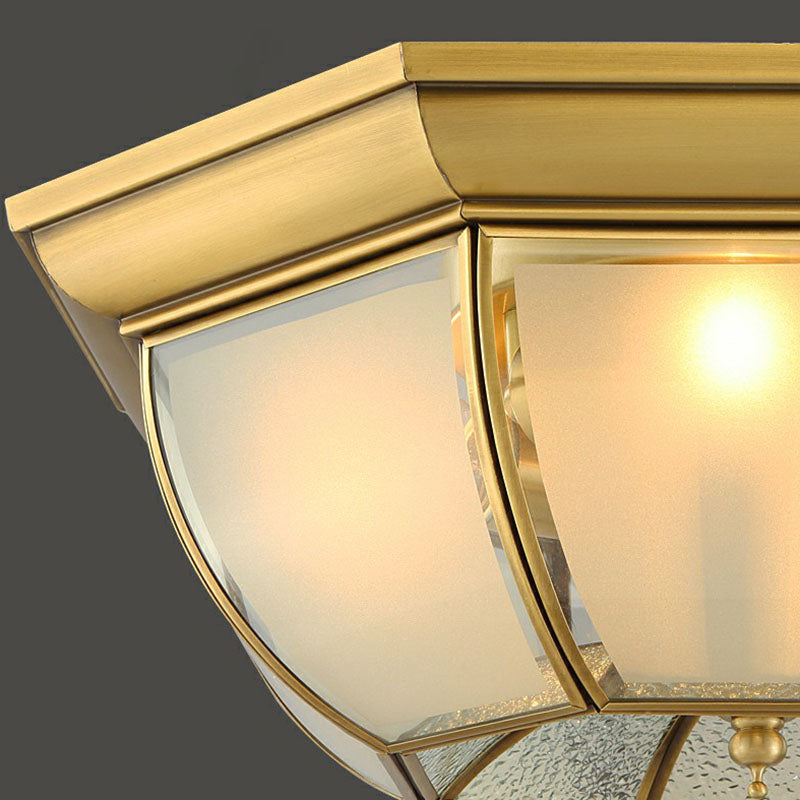 Brass Flushmount Light with Minimalist Bowl Shape & Frosted Glass Pane – Sleek Ceiling Fixture