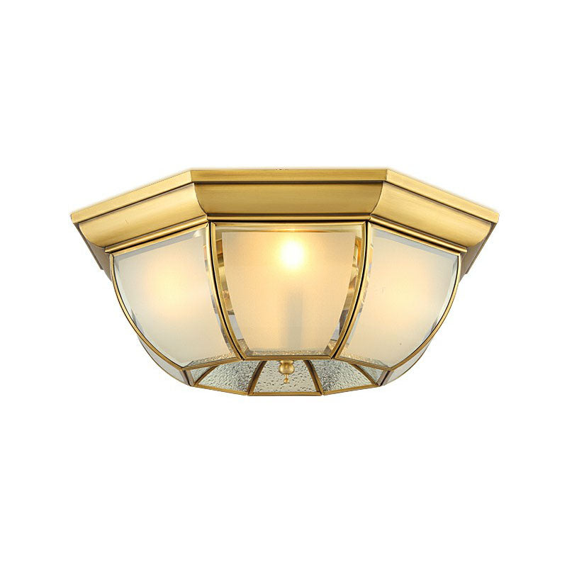Brass Flushmount Light with Minimalist Bowl Shape & Frosted Glass Pane – Sleek Ceiling Fixture