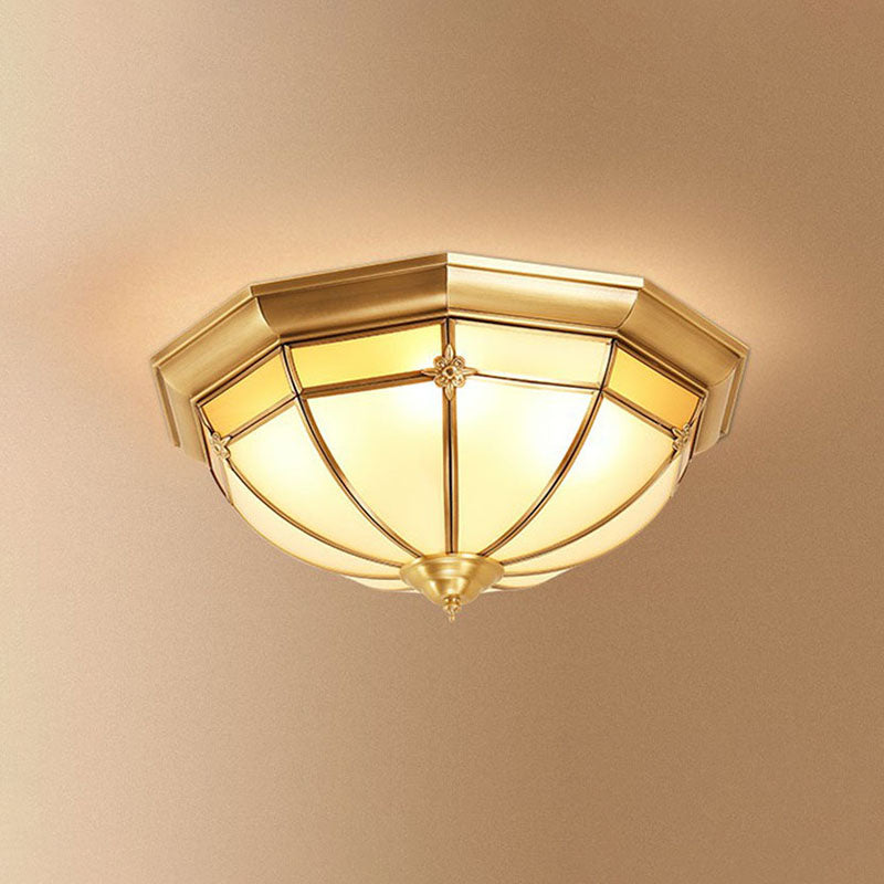 Opal Frosted Glass Colonial Dome Flush Mount Lighting in Brass
