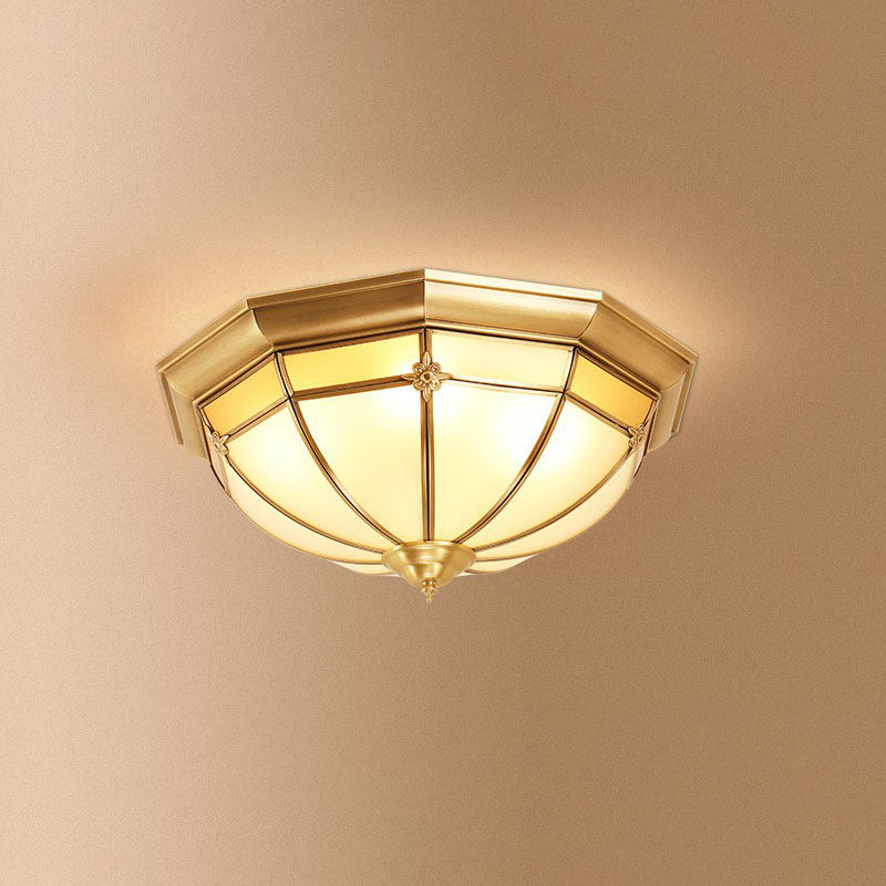 Opal Frosted Glass Colonial Dome Flush Mount Lighting in Brass