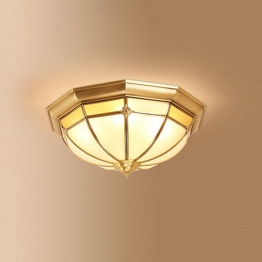 Opal Frosted Glass Colonial Dome Flush Mount Lighting in Brass
