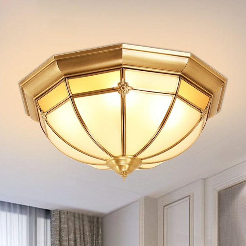 Opal Frosted Glass Colonial Dome Flush Mount Lighting in Brass