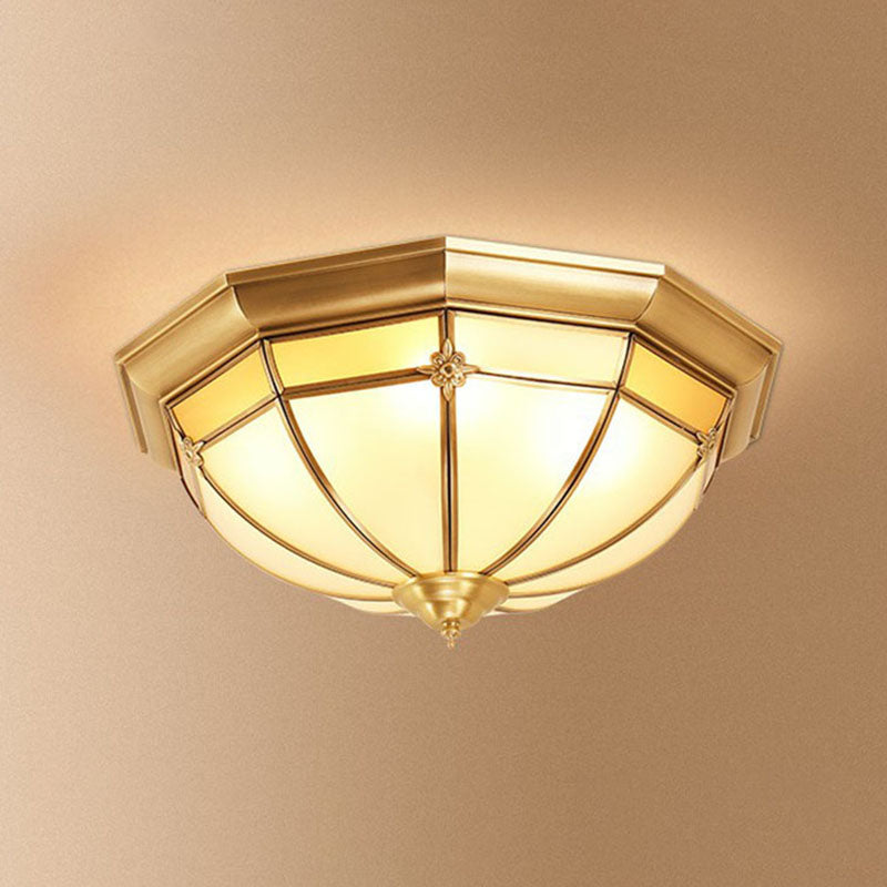 Opal Frosted Glass Colonial Dome Flush Mount Lighting in Brass
