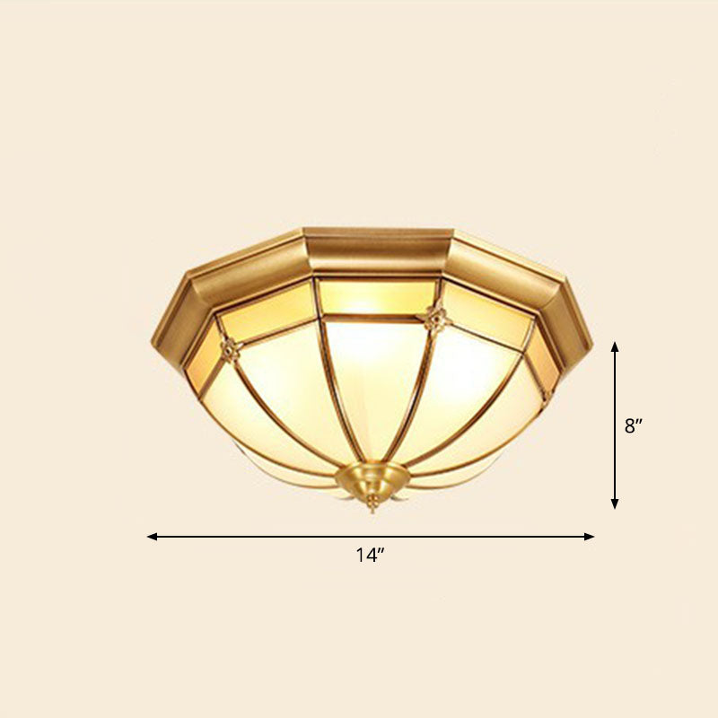 Opal Frosted Glass Colonial Dome Flush Mount Lighting in Brass