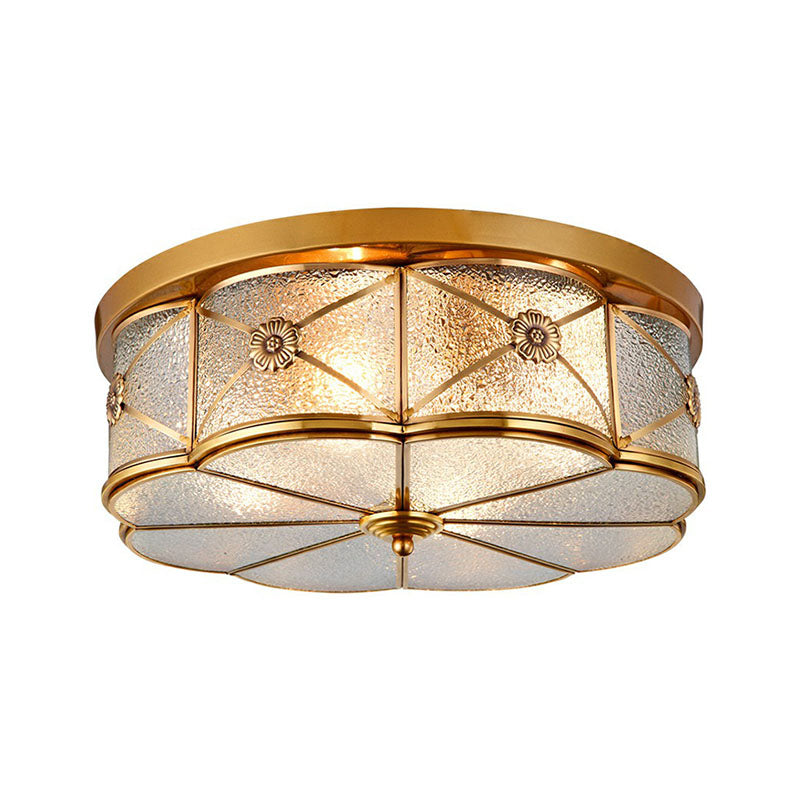 Traditional Brass Floral Water Glass Ceiling Flush Mount Light for Bedrooms