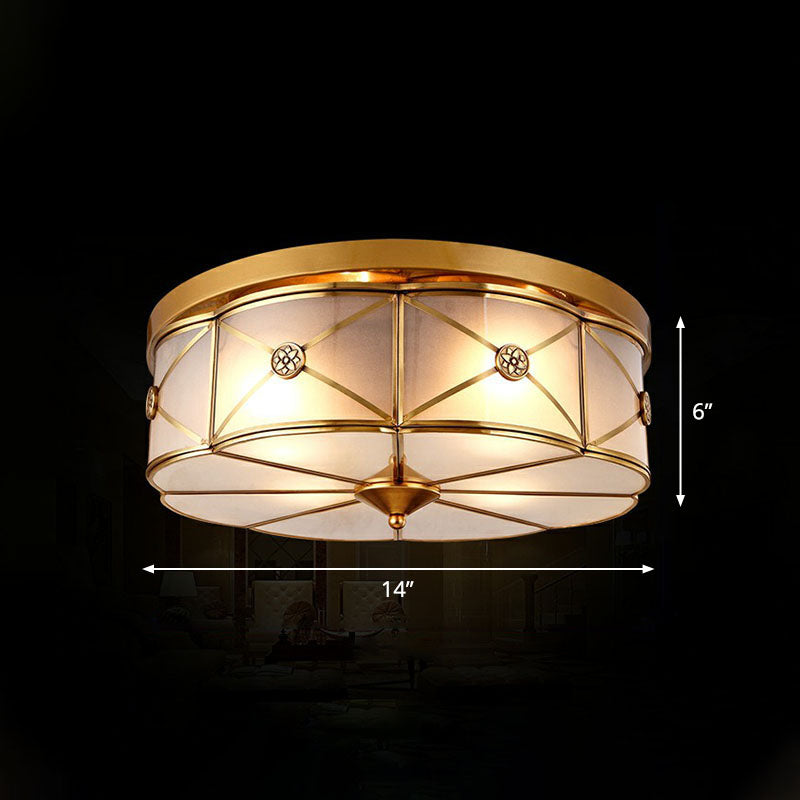 Traditional Brass Floral Water Glass Ceiling Flush Mount Light for Bedrooms