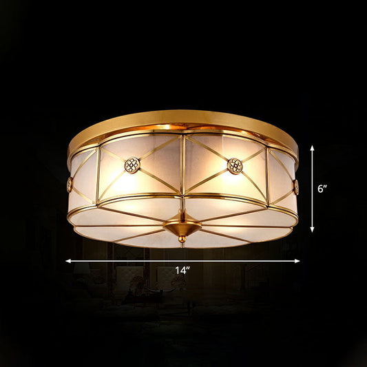 Traditional Brass Floral Water Glass Ceiling Flush Mount Light for Bedrooms