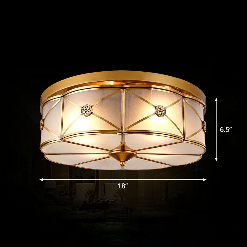 Traditional Brass Floral Water Glass Ceiling Flush Mount Light for Bedrooms