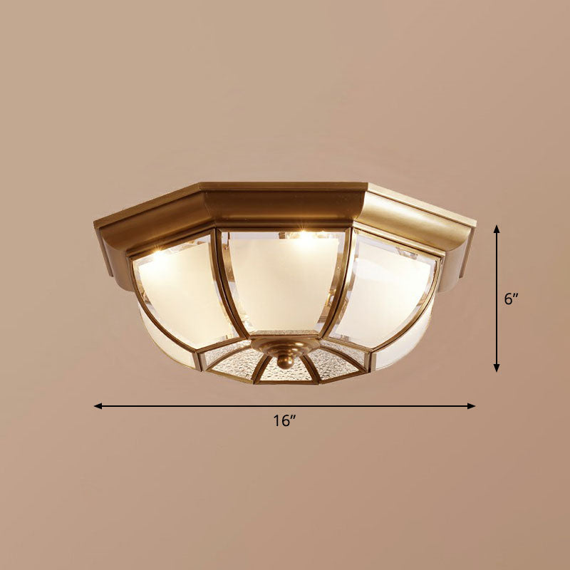 Traditional Octagon Ceiling Lamp with Bronze Finish & Frosted Glass for Kitchen