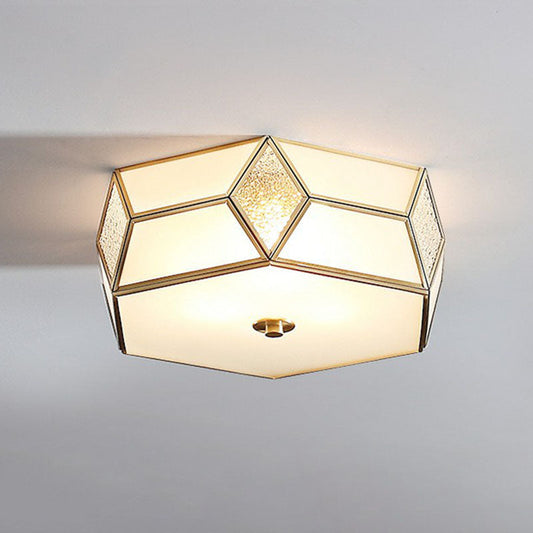 Minimalistic Brass Frost Glass Flush Mount Light for Bedroom: Geometric Ceiling Fixture