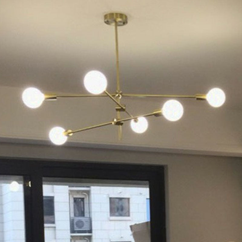 Modern Rotating Arm Chandelier - Sleek Metallic Living Room Ceiling Lamp with Open Bulb Design
