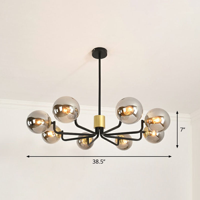 Radial Suspension Light - Contemporary Metal Chandelier With Glass Ball Shade 8 / Black Smoke Grey
