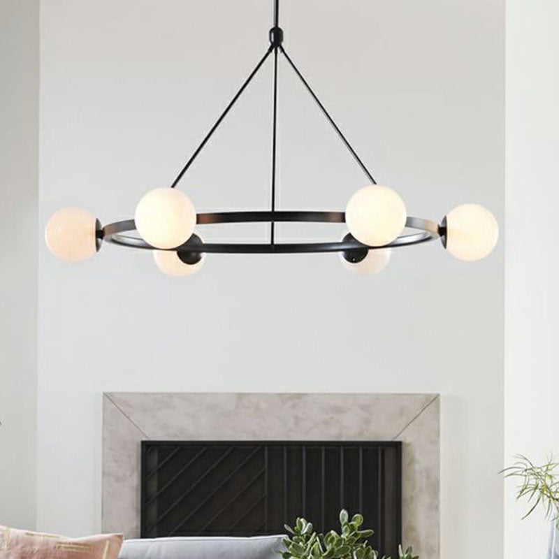Lampe à main en verre laiteux : suspension circulaire minimaliste pour lustre de plafond de salon