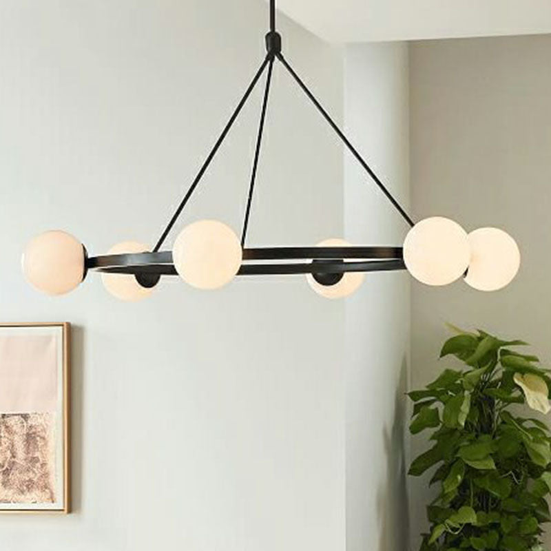 Lampe à main en verre laiteux : suspension circulaire minimaliste pour lustre de plafond de salon