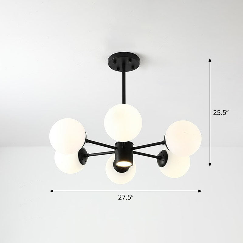 Black Bubbles Chandelier Lighting with Nordic Frosted White Glass - Perfect for Dining Room