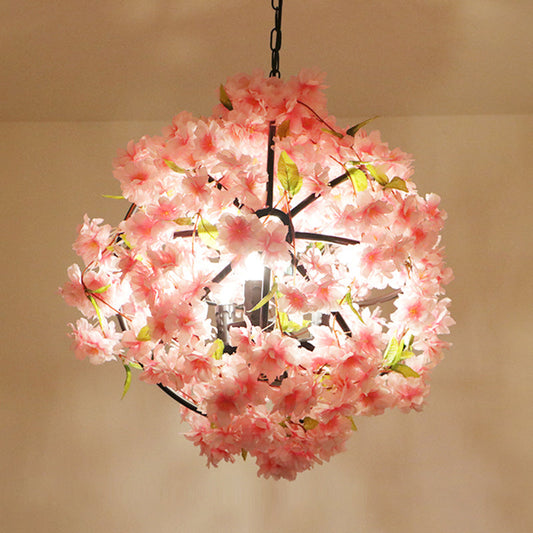 Pink Cherry Blossom Farmhouse Chandelier - Metal Dining Room Suspension Light Fixture