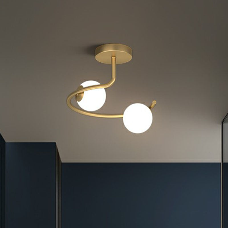 Semi Flush Mount Ceiling Light in Gold with Cream Glass Artistry - Sphere Corridor Flush Mount