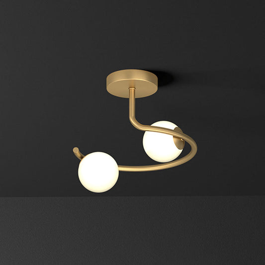 Semi Flush Mount Ceiling Light in Gold with Cream Glass Artistry - Sphere Corridor Flush Mount